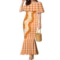 Orange Hawaii Palaka Family Matching Mermaid Dress and Hawaiian Shirt Hawaiian Ilima Lei