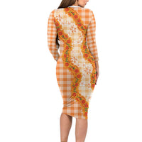 Orange Hawaii Palaka Long Sleeve Bodycon Dress Hawaiian Ilima Lei LT05 - Polynesian Pride