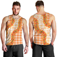 Orange Hawaii Palaka Men Tank Top Hawaiian Ilima Lei