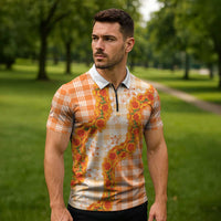 Orange Hawaii Palaka Zipper Polo Shirt Hawaiian Ilima Lei LT05 - Polynesian Pride