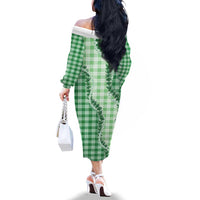 Green Hawaii Palaka Family Matching Off The Shoulder Long Sleeve Dress and Hawaiian Shirt Hawaiian Pikake Lei