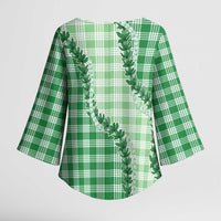 Green Hawaii Palaka Kimono Sleeve Blouse Hawaiian Pikake Lei LT05 - Polynesian Pride