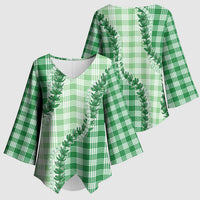 Green Hawaii Palaka Kimono Sleeve Blouse Hawaiian Pikake Lei LT05 - Polynesian Pride