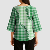 Green Hawaii Palaka Kimono Sleeve Blouse Hawaiian Pikake Lei LT05 - Polynesian Pride