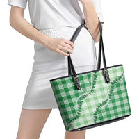 Green Hawaii Palaka Leather Tote Bag Hawaiian Pikake Lei