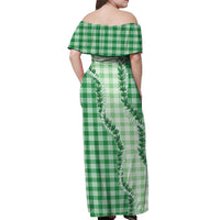 Green Hawaii Palaka Off Shoulder Maxi Dress Hawaiian Pikake Lei LT05 - Polynesian Pride