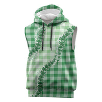 Green Hawaii Palaka Sleeveless Hoodie Hawaiian Pikake Lei