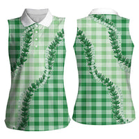 Green Hawaii Palaka Women Sleeveless Polo Shirt Hawaiian Pikake Lei LT05 - Polynesian Pride
