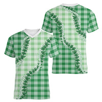 Green Hawaii Palaka Women V-Neck T-Shirt Hawaiian Pikake Lei