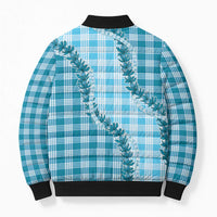 Blue Hawaii Palaka Bomber Puffer Jacket Hawaiian Pikake Lei