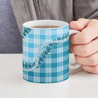 Blue Hawaii Palaka Ceramic Mug Hawaiian Pikake Lei