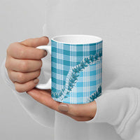 Blue Hawaii Palaka Ceramic Mug Hawaiian Pikake Lei