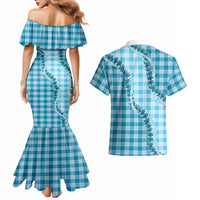 Blue Hawaii Palaka Couples Matching Mermaid Dress and Hawaiian Shirt Hawaiian Pikake Lei LT05 - Polynesian Pride