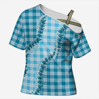 Blue Hawaii Palaka Cross Shoulder Shirt Hawaiian Pikake Lei
