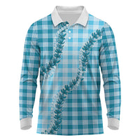 Blue Hawaii Palaka Long Sleeve Polo Shirt Hawaiian Pikake Lei LT05 Blue - Polynesian Pride