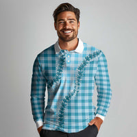 Blue Hawaii Palaka Long Sleeve Polo Shirt Hawaiian Pikake Lei LT05 - Polynesian Pride