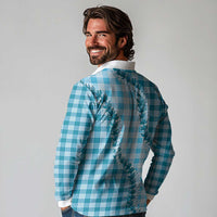 Blue Hawaii Palaka Long Sleeve Polo Shirt Hawaiian Pikake Lei LT05 - Polynesian Pride