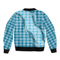 Blue Hawaii Palaka Sleeve Zip Bomber Jacket Hawaiian Pikake Lei