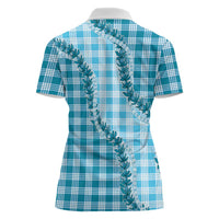 Blue Hawaii Palaka Women Polo Shirt Hawaiian Pikake Lei LT05 - Polynesian Pride