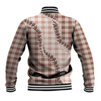 Beige Hawaii Palaka Baseball Jacket Hawaiian Pikake Lei