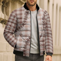 Beige Hawaii Palaka Bomber Puffer Jacket Hawaiian Pikake Lei