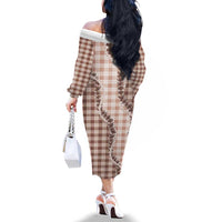 Beige Hawaii Palaka Family Matching Off The Shoulder Long Sleeve Dress and Hawaiian Shirt Hawaiian Pikake Lei