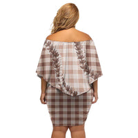 Beige Hawaii Palaka Family Matching Off Shoulder Short Dress and Hawaiian Shirt Hawaiian Pikake Lei
