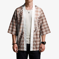 Beige Hawaii Palaka Kimono Hawaiian Pikake Lei