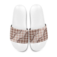 Beige Hawaii Palaka Slide Sandals Hawaiian Pikake Lei