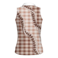 Beige Hawaii Palaka Women Sleeveless Polo Shirt Hawaiian Pikake Lei