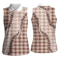 Beige Hawaii Palaka Women Sleeveless Polo Shirt Hawaiian Pikake Lei