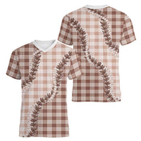 Beige Hawaii Palaka Women V-Neck T-Shirt Hawaiian Pikake Lei