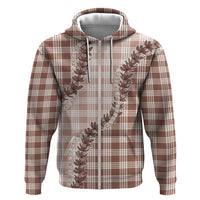 Beige Hawaii Palaka Zip Hoodie Hawaiian Pikake Lei