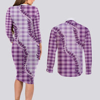 Violet Hawaii Palaka Couples Matching Long Sleeve Bodycon Dress and Long Sleeve Button Shirt Hawaiian Pikake Lei LT05 - Polynesian Pride