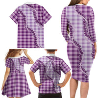 Violet Hawaii Palaka Family Matching Long Sleeve Bodycon Dress and Hawaiian Shirt Hawaiian Pikake Lei LT05 - Polynesian Pride