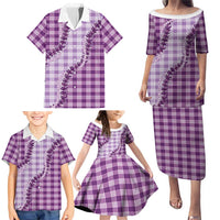 Violet Hawaii Palaka Family Matching Puletasi and Hawaiian Shirt Hawaiian Pikake Lei
