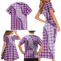 Violet Hawaii Palaka Family Matching Short Sleeve Bodycon Dress and Hawaiian Shirt Hawaiian Pikake Lei
