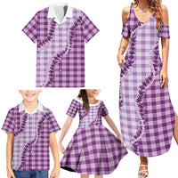 Violet Hawaii Palaka Family Matching Summer Maxi Dress and Hawaiian Shirt Hawaiian Pikake Lei
