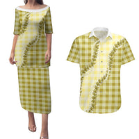 Yellow Hawaii Palaka Couples Matching Puletasi and Hawaiian Shirt Hawaiian Pikake Lei LT05 Yellow - Polynesian Pride