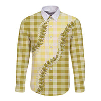 Yellow Hawaii Palaka Long Sleeve Button Shirt Hawaiian Pikake Lei