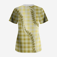 Yellow Hawaii Palaka Scrub Top Hawaiian Pikake Lei