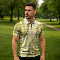 Yellow Hawaii Palaka Zipper Polo Shirt Hawaiian Pikake Lei