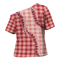 Red Hawaii Palaka Cross Shoulder Shirt Hawaiian Pikake Lei