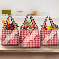 Red Hawaii Palaka Grocery Bag Hawaiian Pikake Lei