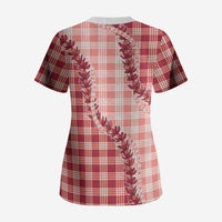 Red Hawaii Palaka Scrub Top Hawaiian Pikake Lei