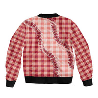 Red Hawaii Palaka Sleeve Zip Bomber Jacket Hawaiian Pikake Lei