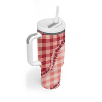 Red Hawaii Palaka Tumbler With Handle Hawaiian Pikake Lei