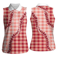 Red Hawaii Palaka Women Sleeveless Polo Shirt Hawaiian Pikake Lei
