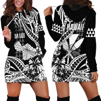 Hawaii Maui Upena Kiloi Hoodie Dress Kakau Tribal Pattern Black Version