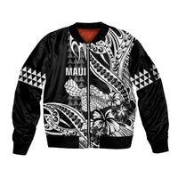 Hawaii Maui Upena Kiloi Sleeve Zip Bomber Jacket Kakau Tribal Pattern Black Version